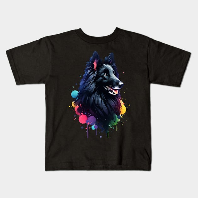 Watercolor Belgian Sheepdog Kids T-Shirt by The Jumping Cart